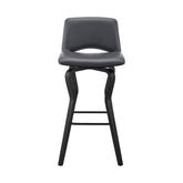 26" Gray And Black Faux Leather And Iron Swivel Low Back Counter Height Bar Chair
